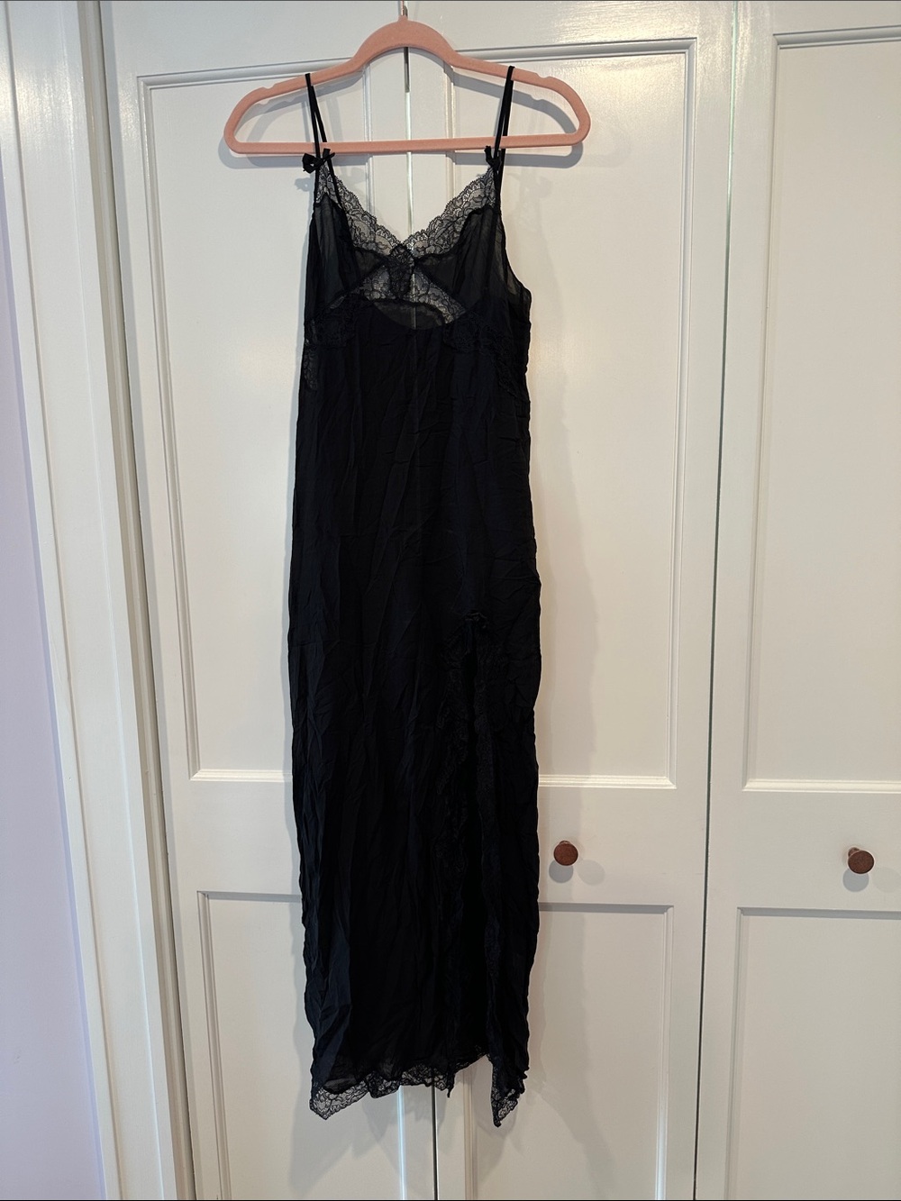 Agent Provocateur Black Lace-Trim Sheer Silk Slip size 2 (small)